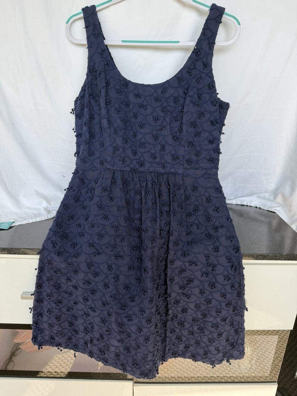 Vineyard Vines Navy Blue Textured Linen Dress Sz 6 preppy coastal Wedding guest